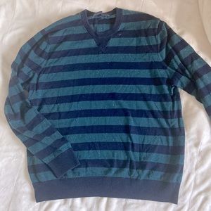 Gap navy and green striped with white dots crew sweater